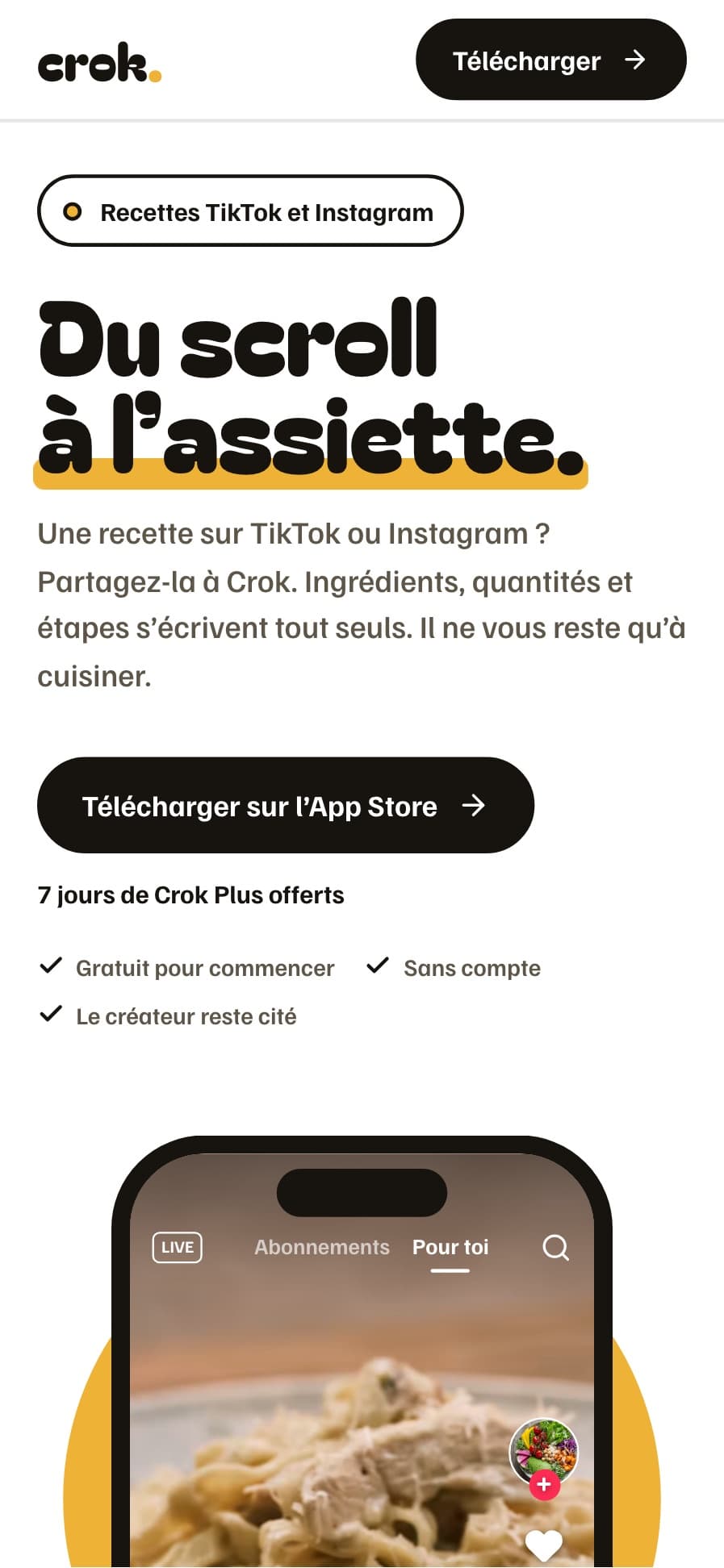 Crok landing page on mobile