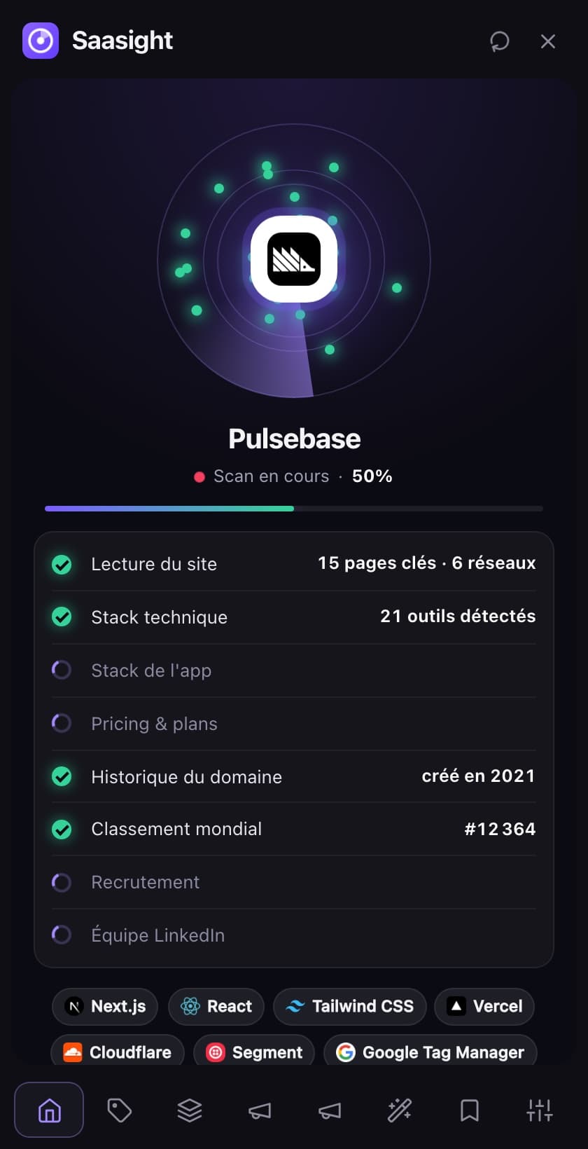 Saasight scan in progress with demo data