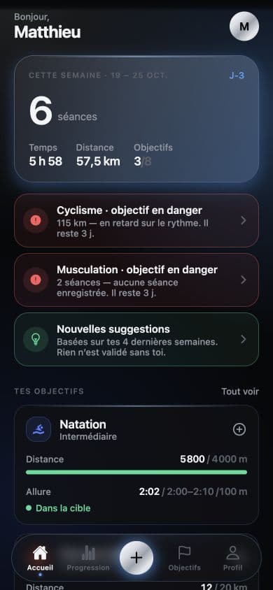 Tackio: weekly workout dashboard with demo data